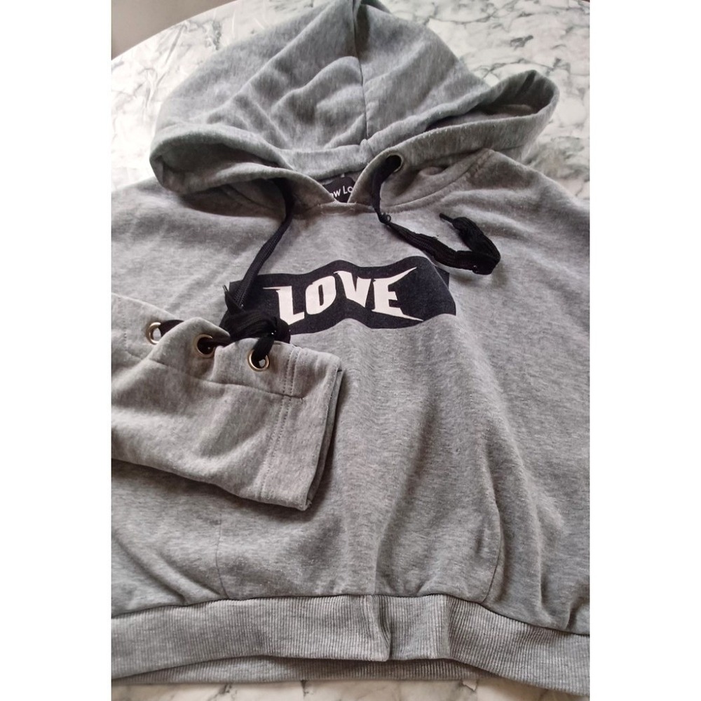 NEW LOOK Women XL Hoodie Cropped Love Spellout Grunge Lounge Sporty Workout Gym